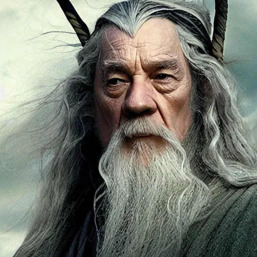 Image similar to a still from “ lord of the rings ” of a head and shoulders portrait of fei lung dressed like gandalf, photo by phil noto