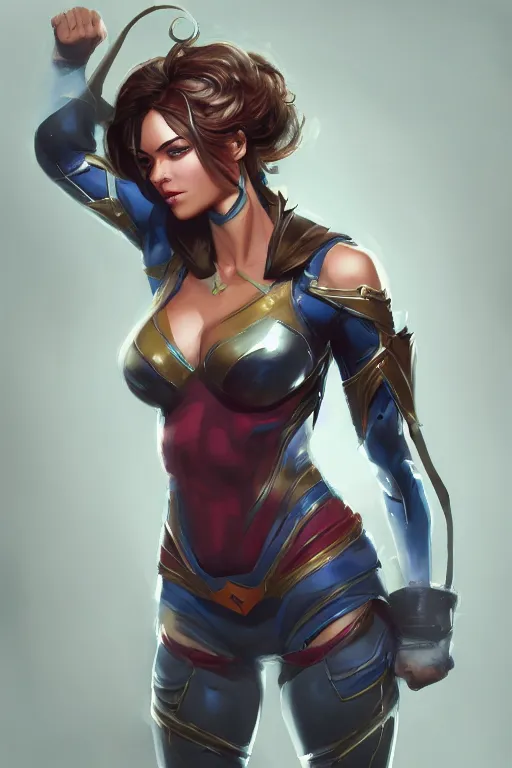 Image similar to three quarters portrait pose of a beautiful woman,super hero costume,super powers,heroic pose,highly detailed, digital painting, artstation,illustration, art by Stanley Lau