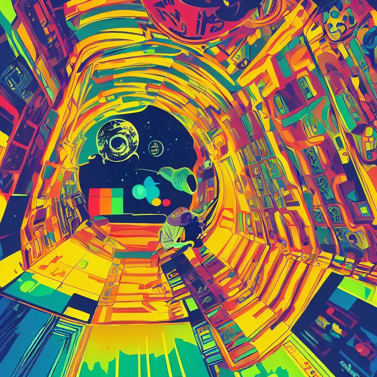 Image similar to A psychedelic poster of 2001: A Space Odyssey by Wes Wilson