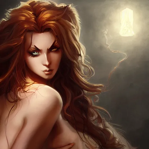 Image similar to leonine devil in flowing robes, ethereal, backlit, high fantasy, highly detailed, puzzled expression, realistic lighting, sharp focus, intricate, by artgerm, wlop, crossdress, frank frazetta, trending on artstation