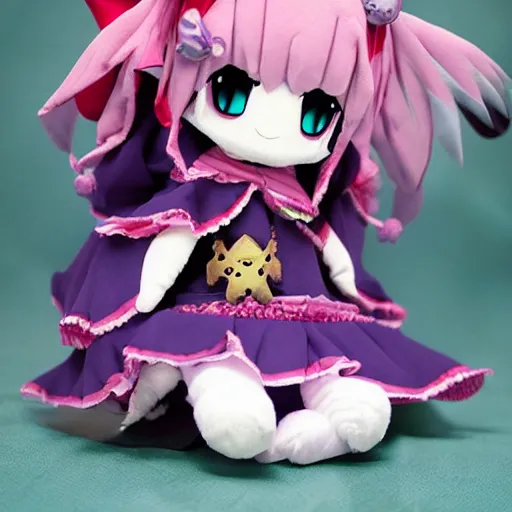 Image similar to cute fumo plush of the party witch who casts powerful buffs and debuffs, anime girl