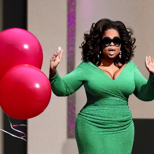Prompt: Oprah with big balloons