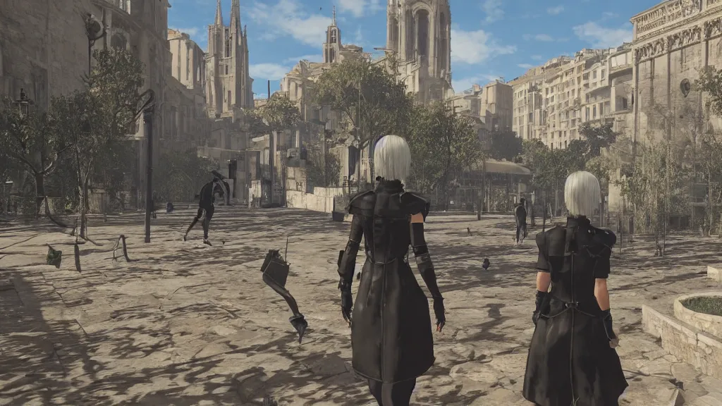 Image similar to Screenshot from Nier Automata, near Notre-Dame de la Garde in Marseille