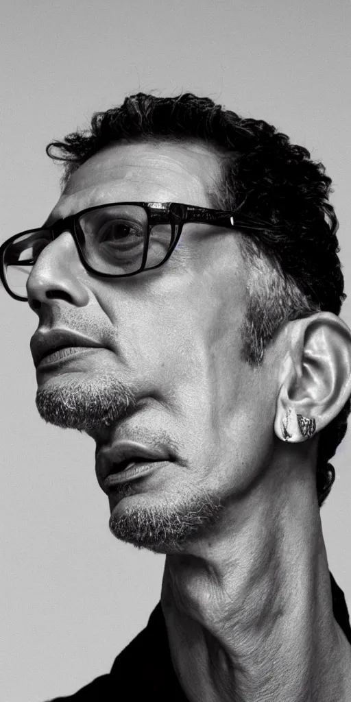 Image similar to a photo of jeff goldblum with a long giraffe neck