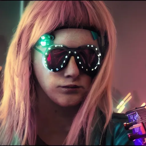 Image similar to molly millions cyberpunk razorgirl, still from movie, high detail