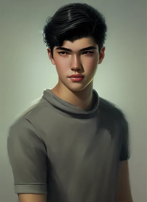 Prompt: portrait of teenage reggie mantle, mean smirk, intricate, elegant, glowing lights, highly detailed, digital painting, artstation, concept art, smooth, sharp focus, illustration, art by wlop, mars ravelo and greg rutkowski