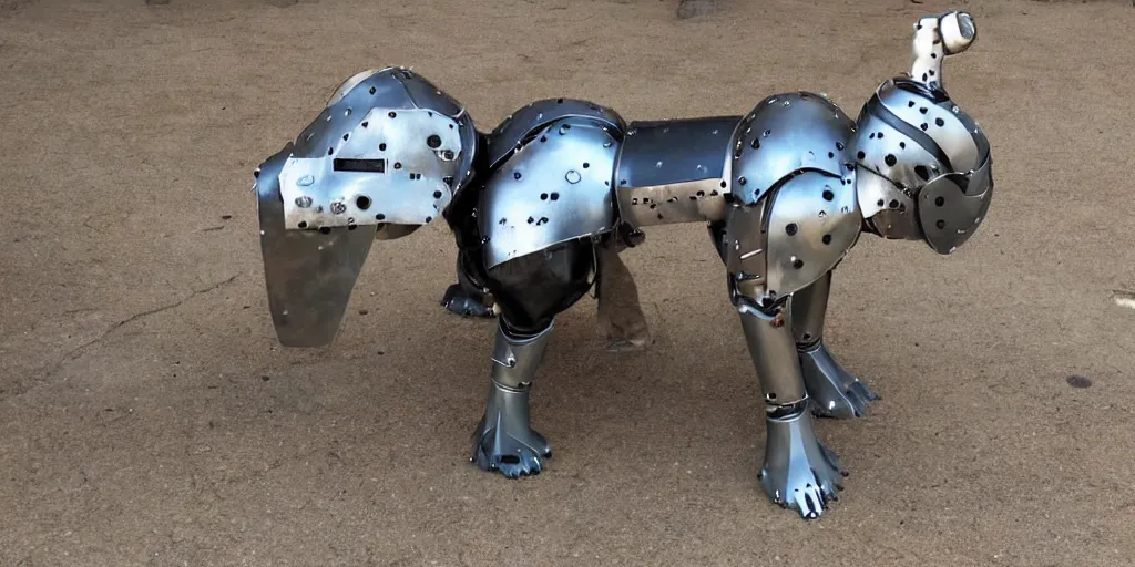 Image similar to robot dog in medieval armor