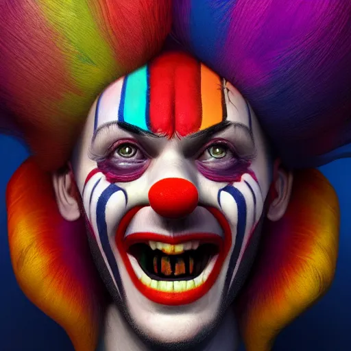 Image similar to Portrait of a colorful happy joyful clown, artstation, cgsociety, masterpiece