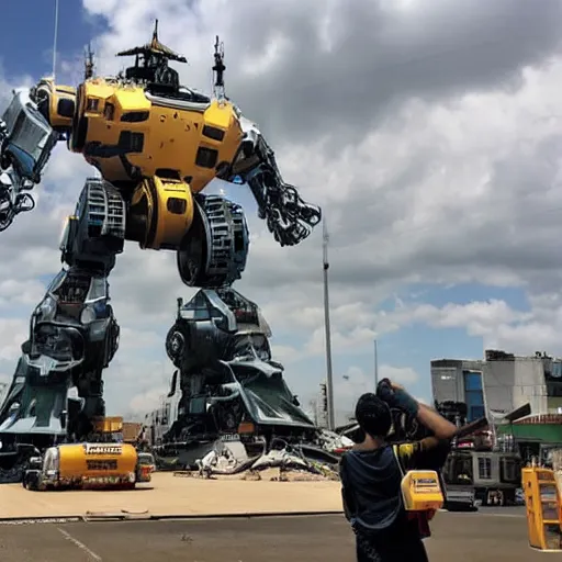 Prompt: a giant robot being built