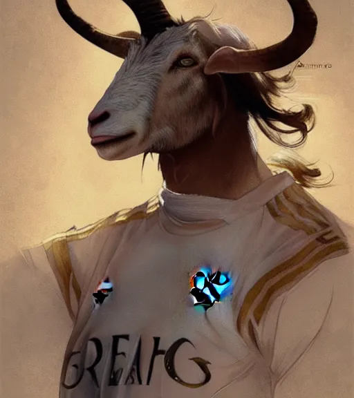 Image similar to messi the goat highly detailed, digital painting, artstation, concept art, smooth, sharp focus, illustration, art by artgerm and greg rutkowski and alphonse mucha