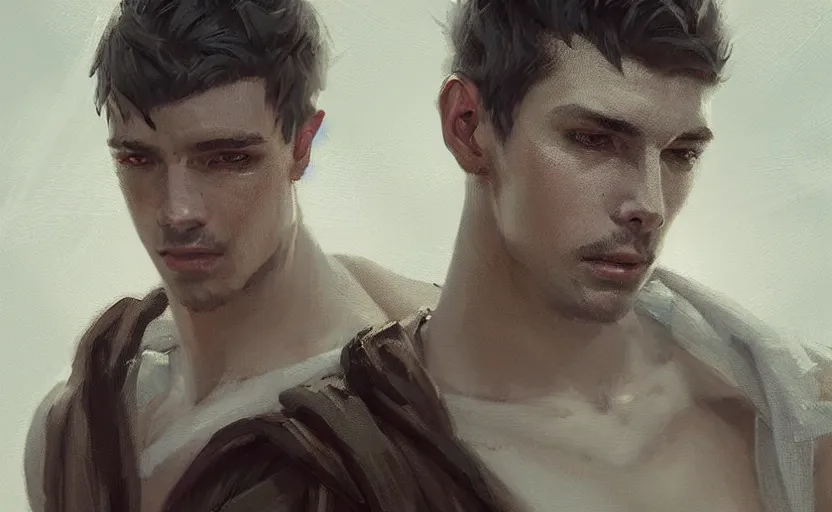 Image similar to a painting of the all father trending on artstation in the style of greg rutkowski, beautiful, young male, sensual, wise, natural skin, leader, 1 9 0 0 s, industrialization, toga
