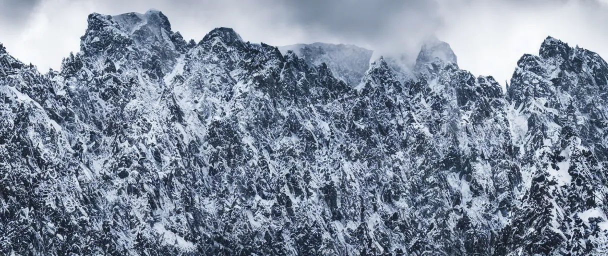 Prompt: A snowy rocky mountain ridge with gigantic Chimpanzees destroying the mountsin, great photography, ambient light