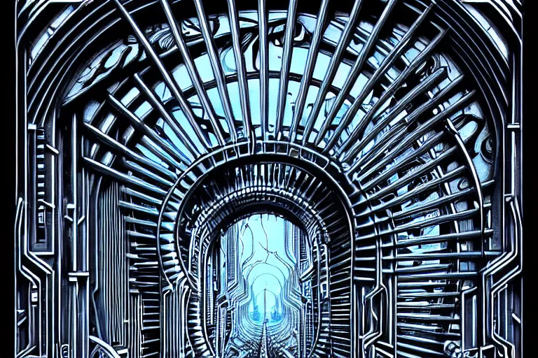 Prompt: a double helix dna cyberpunk steampunk carved archway, art deco high details, lineart, by vincent di fate and joe fenton, inking, screen print, masterpiece, trending on artstation, sharp, high contrast, hyper - detailed, ultrawide, hd, 4 k, 8 k