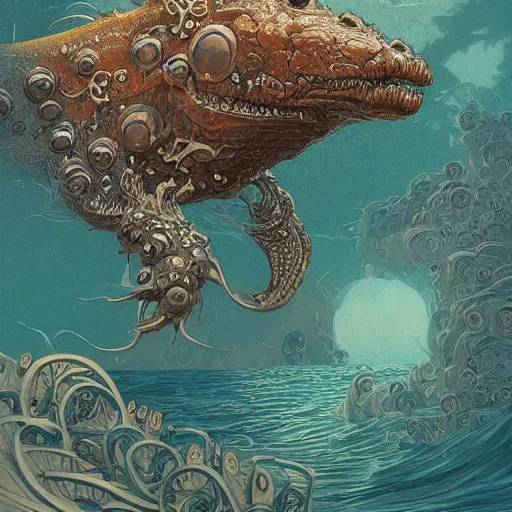 Prompt: a detailed portrait of a sea monster, by victo ngai and justin gerard, digital art, realistic painting, very detailed, fantasy, dnd, character design, trending on artstation