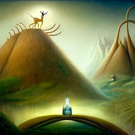 Prompt: a beguiling epic stunning beautiful and insanely detailed matte painting of the impossible winding path in a dream world, and cute caracal on it, with surreal architecture designed by Heironymous Bosch, dream world populated with mythical whimsical creatures, mega structures inspired by Heironymous Bosch's Garden of Earthly Delights, vast surreal landscape and horizon by Cyril Rolando and Noah Bradley and Mike Azevedo, masterpiece!!!, grand!, imaginative!!!, whimsical!!, epic scale, intricate details, sense of awe, elite, wonder, insanely complex, masterful composition!!!, sharp focus, fantasy realism, dramatic lighting