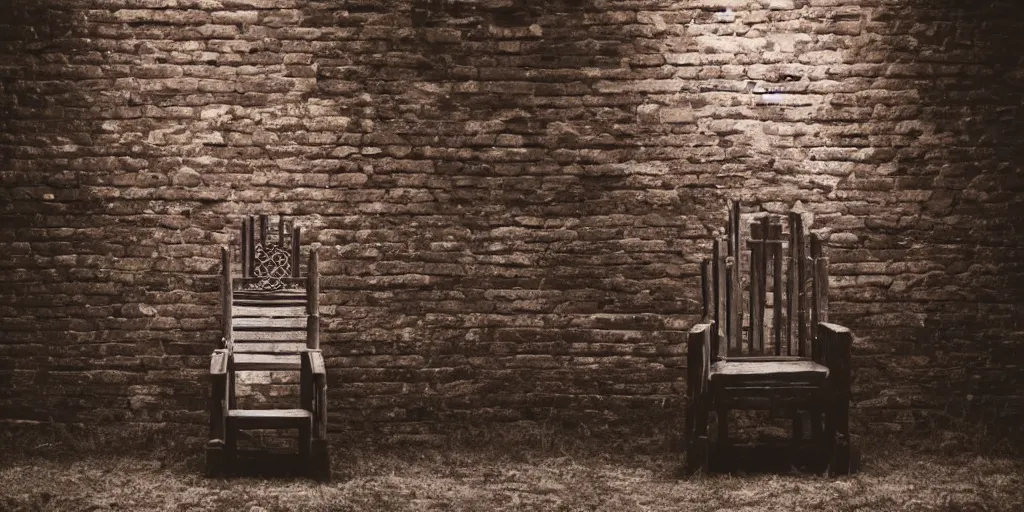 Image similar to A single brick throne in a dark field