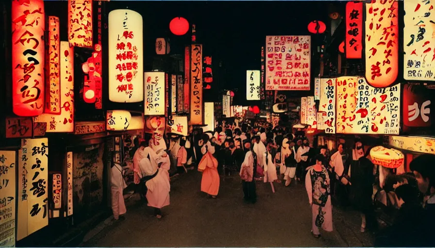 Image similar to impactful photography by haruto hoshi and yang seung woo and saul leiter, flash photography of night life in kabuki cho japan, full color, shot on kodak gold with a canon 3 5 mm lens aperture f / 8, hyperrealistic