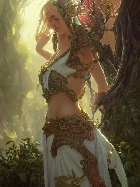 Image similar to world of warcraft elven druid, fantasy, intricate, elegant, highly detailed, digital painting, artstation, concept art, wallpaper, smooth, sharp focus, illustration, art by artgerm and greg rutkowski and alphonse mucha