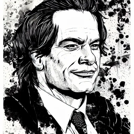 Prompt: a smug modern aristocrat, head and shoulders character portrait, ink, highly detailed illustration by tim bradstreet