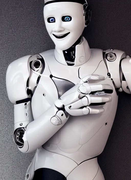 Image similar to portrait of a futuristic blanco ceramic Spanish prince grinning humanoid robot with a handsome face and muscular body reclining, macho, piroca, dotado, guapo, matte surface, trending on cgsociety