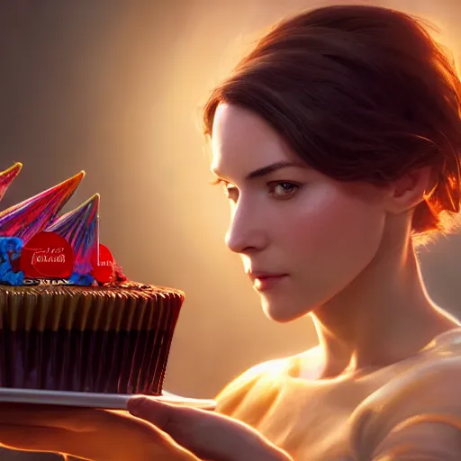 Image similar to cinematic screenshot of a delicious looking birthday cake ; crisp sharp focus ; ultra realistic, concept art, intricate details, food photography, highly detailed, photorealistic, octane render, 8 k, unreal engine. art by artgerm and greg rutkowski and charlie bowater and magali villeneuve and alphonse mucha