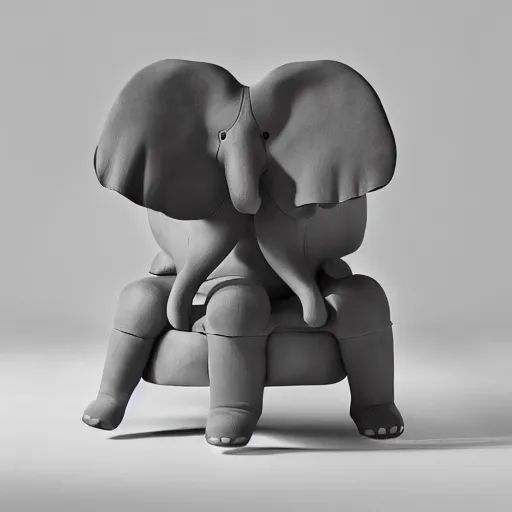 Prompt: an armchair in the shape of an elephant with grey accents designed by antony gormley, advertising photography