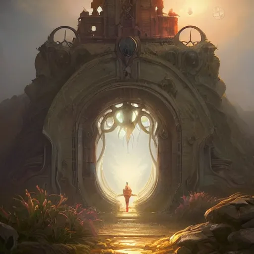 Image similar to gateway to enlightenment, highly detailed, digital painting, artstation, sharp focus, smooth, concept art, illustration, art by peter mohrbacher and emmanuel shiu and martin johnson heade and bastien lecouffe - deharme