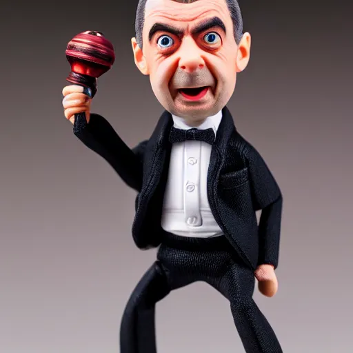 Prompt: mr. bean action figure, studio lighting, macro lens, award winning product photography