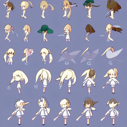 Prompt: walk animation sprite sheet of a girl, by miyazaki, detailed, concept art, 4 k,