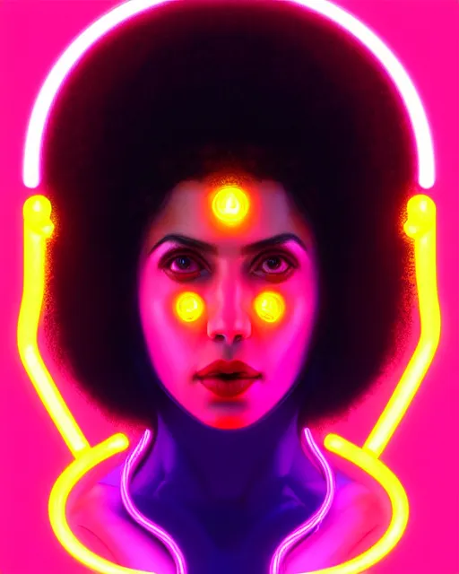Image similar to symmetry portrait of poly styrene, neon, day glo, mannequin, sci - fi, tech wear, glowing lights intricate, elegant, highly detailed, digital painting, artstation, concept art, smooth, sharp focus, illustration, art by artgerm and greg rutkowski and alphonse mucha