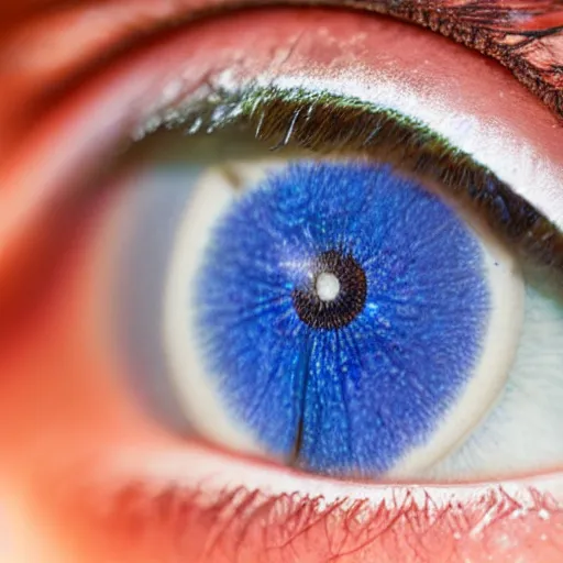 Prompt: A close up shot of a crying eye, blue iris, extremely high detail foto realistic