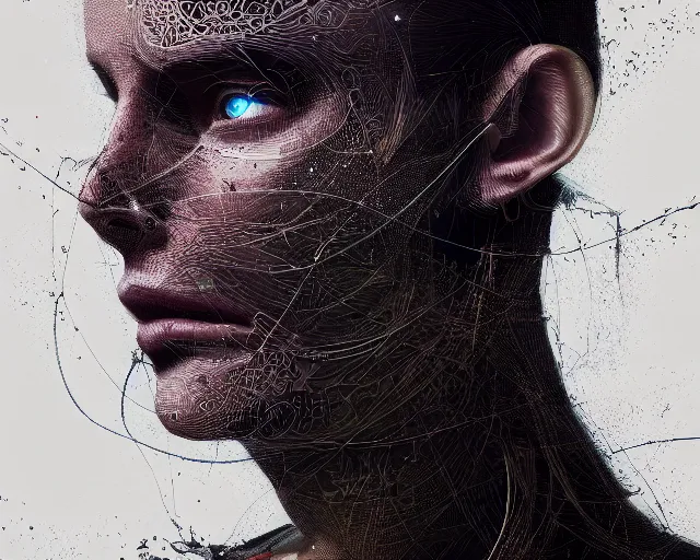 Prompt: portrait of see - through head, intricate abstract. intricate artwork, by tooth wu, wlop, beeple, dan mumford. concept art, octane render, trending on artstation, greg rutkowski very coherent symmetrical artwork. cinematic, key art, hyper realism, high detail, octane render, 8 k, iridescent accents