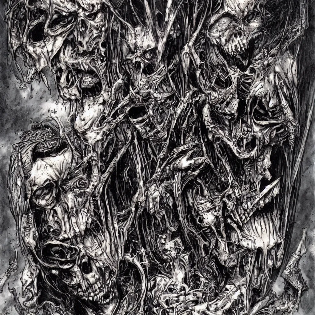 Prompt: judge death by simon bisley and h.r. giger