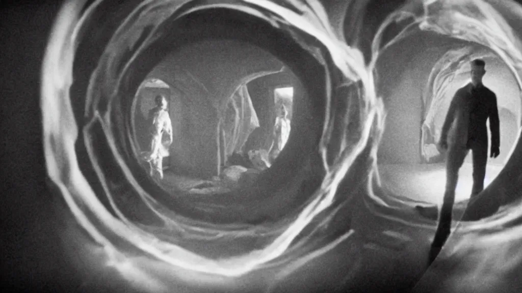 Image similar to an mri slice of james cavell in the living room, film still from the movie directed by denis villeneuve with art direction by salvador dali, wide lens