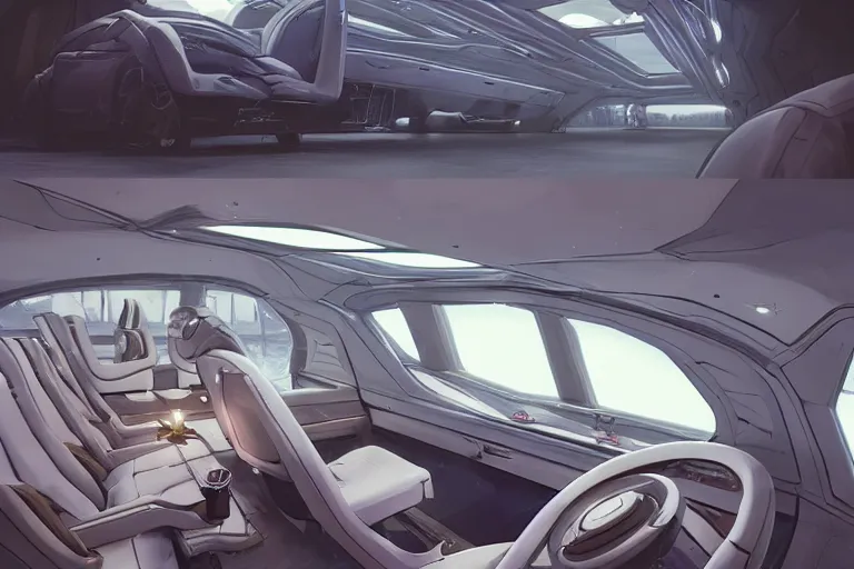 Prompt: interior of a futuristic limousin, several pretty women, by BROM, by Greg Rutkowski, by Milo Manara, 3d scene, render, ultra realistic, artstation, cgsociety, level design, unreal engine, 3d scene, zenith view