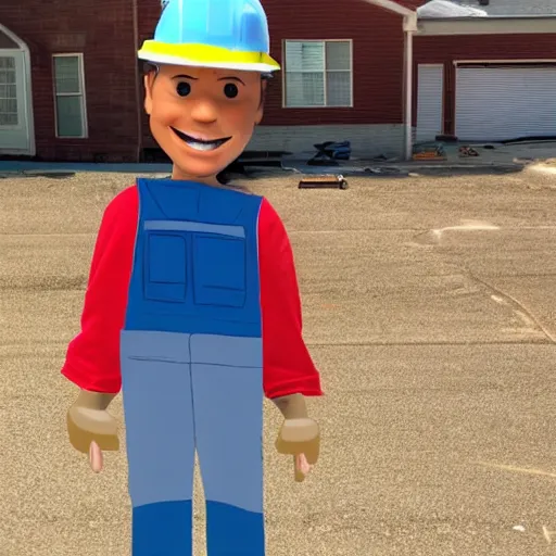 Image similar to bob the builder as a real life human person shot from cinematic