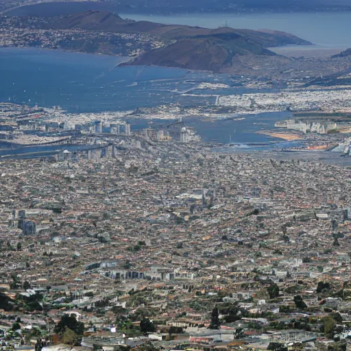 Prompt: Holywood seen from San Francisco, seen from a plane