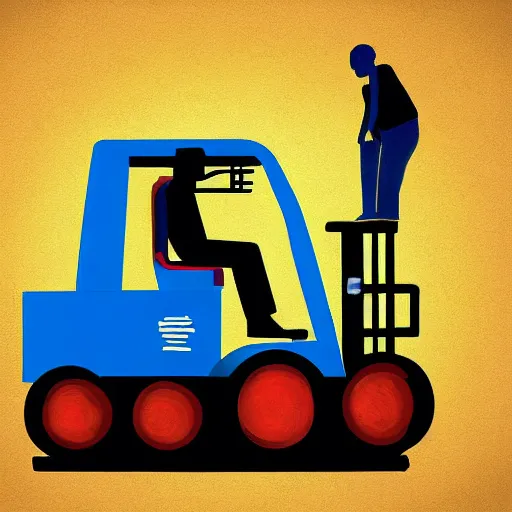 Prompt: a man arguing with a forklift, digital painting