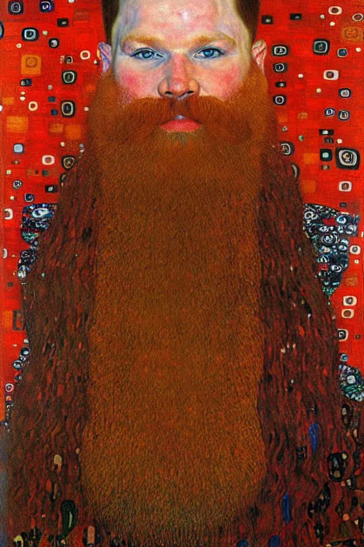 Image similar to red beard viking, painting by gustav klimt