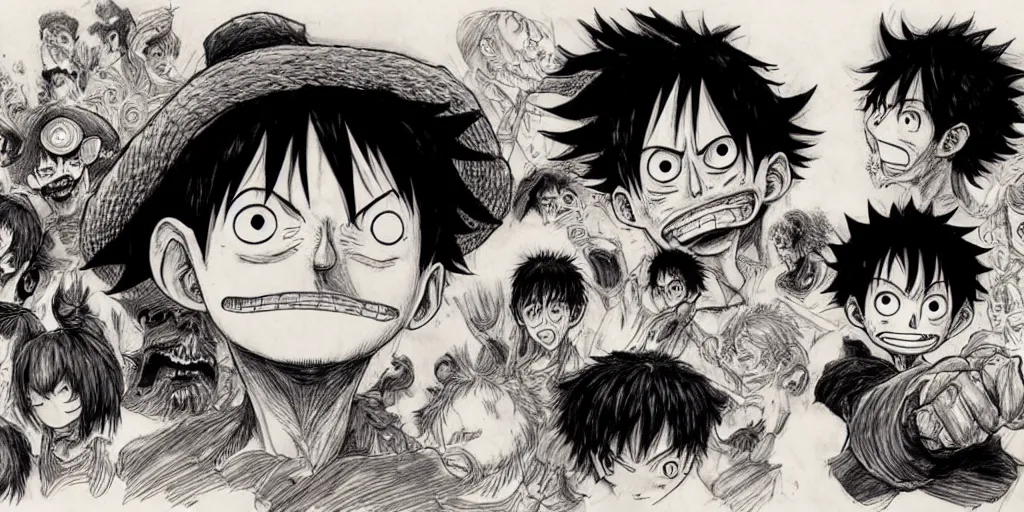 Image similar to [ luffy mustache ] ( by kim jung gi ) ( by kentaro miura )