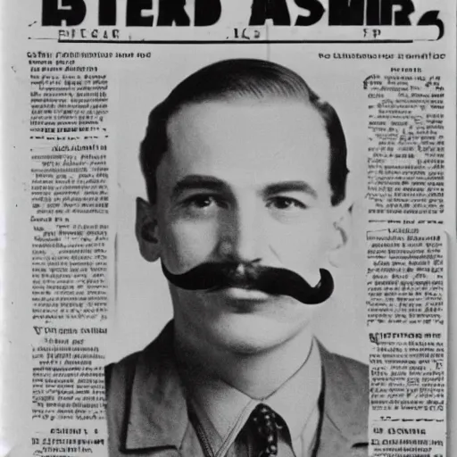 Image similar to newspaper photo from 40s of a stern looking slim medical doctor with a regualar mustache and sidecut hair toupet