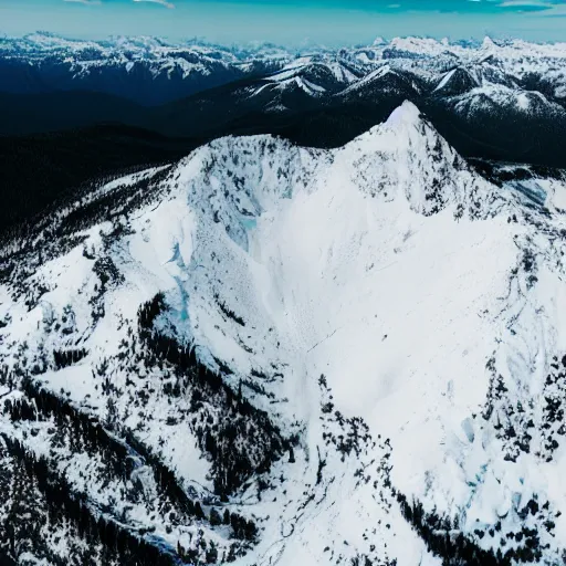 Prompt: Top view of a snowy mountains