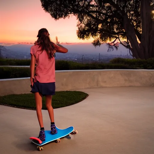 Image similar to skater girl in california at sunset, 4 k, 3 d