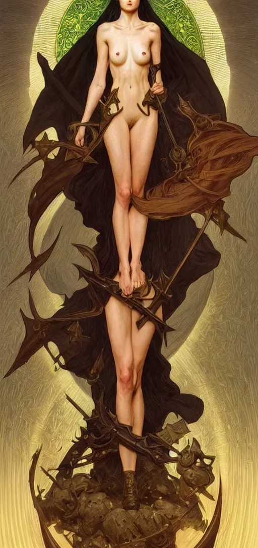 Image similar to perfectly detailed deedlit record of lodoss war tarot card!! blessed by nature with ever - increasing physical mental perfection, symmetrical! intricate, sensual features, highly detailed, biblical divine holy perfection!! digital painting, artstation, concept art, smooth, sharp focus, illustration, art by artgerm and greg rutkowski and alphonse mucha