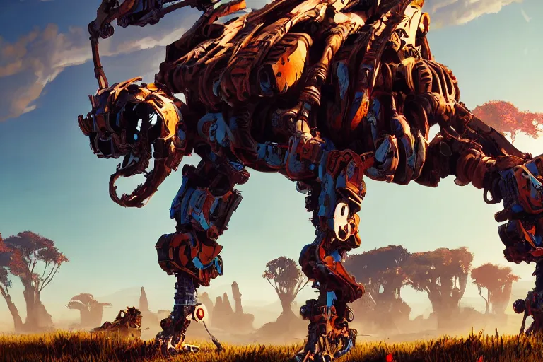 Image similar to tallneck machine mecanical creature robot of horizon forbidden west horizon zero dawn bioluminiscence global illumination ray tracing hdr fanart arstation by ian pesty and alena aenami artworks in 4 k