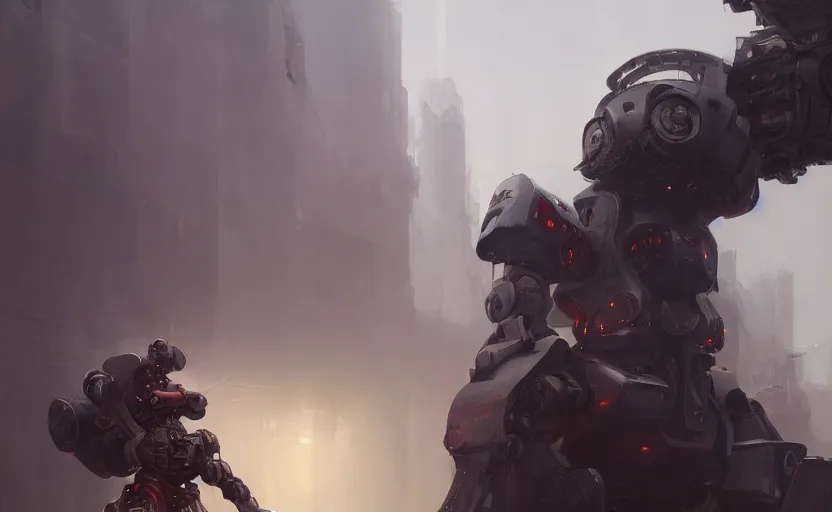 Prompt: high quality high detail painting by jaime jones, robot mech with a girl, haze, mist, fog, trending on artstation, hd