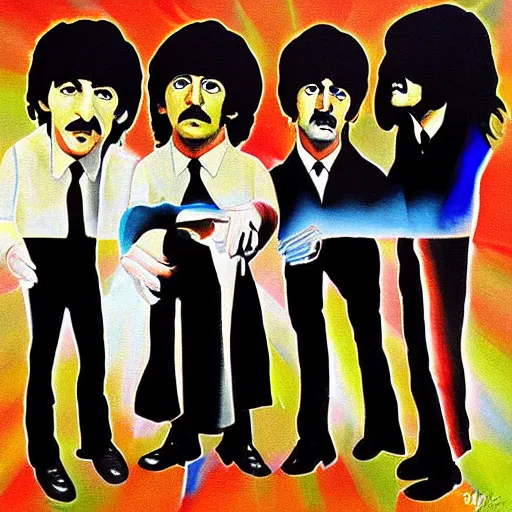 Image similar to a surreal paiting of the beatles