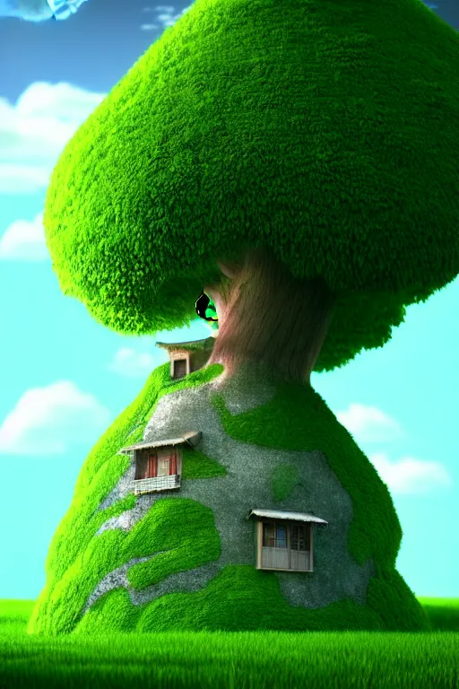 Prompt: the tree is a house, studio ghibli, octane render, 4 k