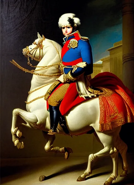 Image similar to grandiose epic portrait of napoleon bonaparte, french emperor, detailed painting by francois gerard and jacques louis david
