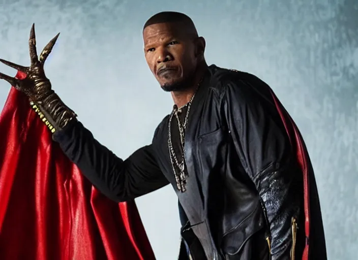 Image similar to film still of jamie foxx as spawn in the new spawn movie, 8 k